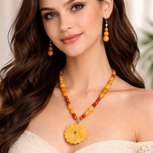 Aventurine Floral Necklace & Earrings Set – Unique Statement Jewelry